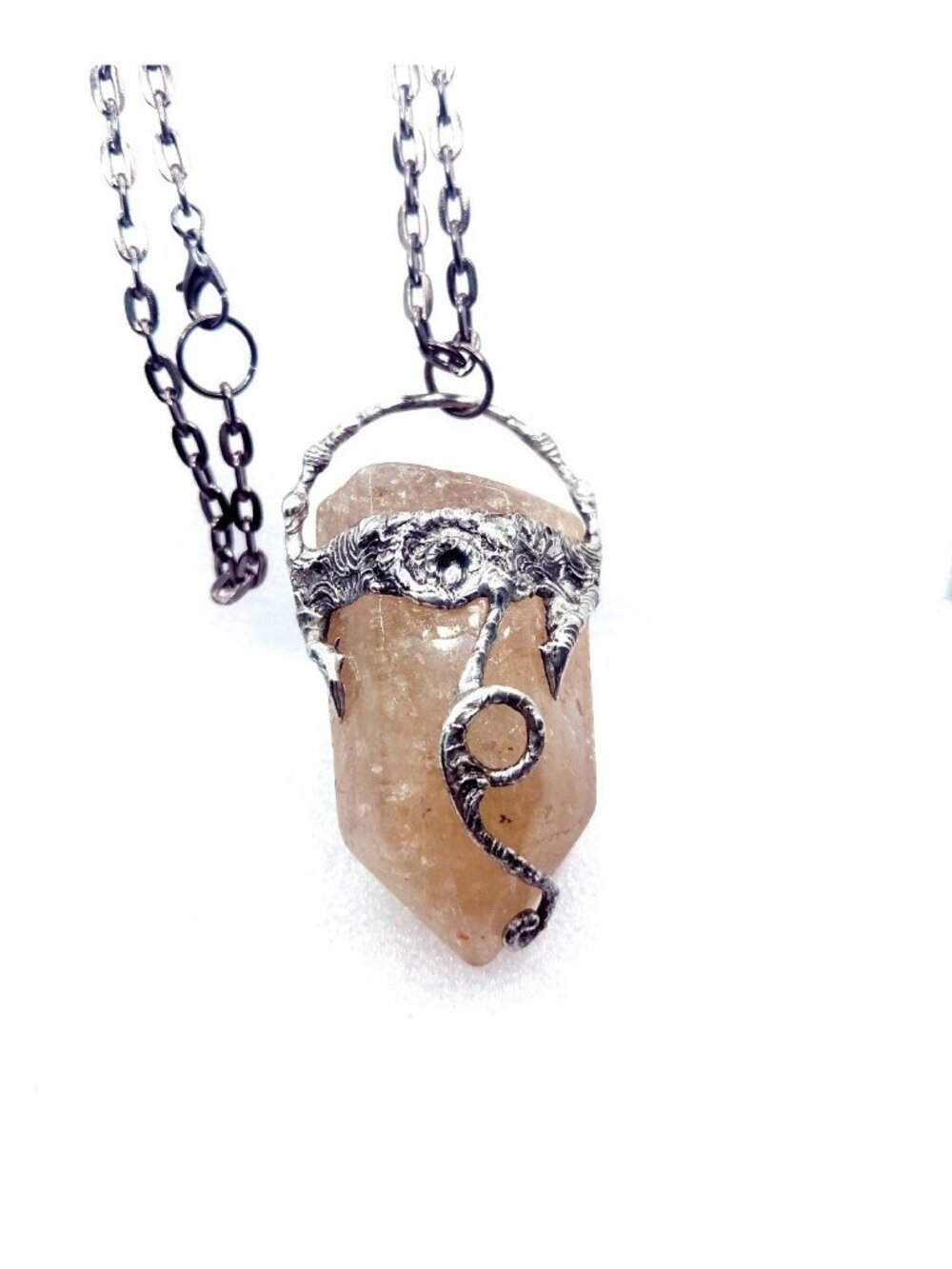 Quartz statement crystal necklace handmade gothic fantasy style metalwork solder